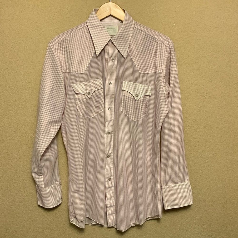 Vintage Bronco Westerns Men’s Pearl Snap Long Sleeved Shirt Size L Red Plaid